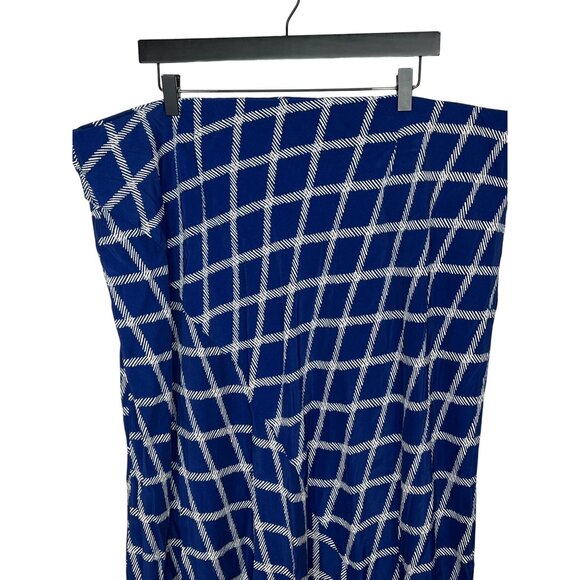 Ava & Viv Blue White Windowpane Midi A-Line Skirt Plus 2X - Picture 9 of 13